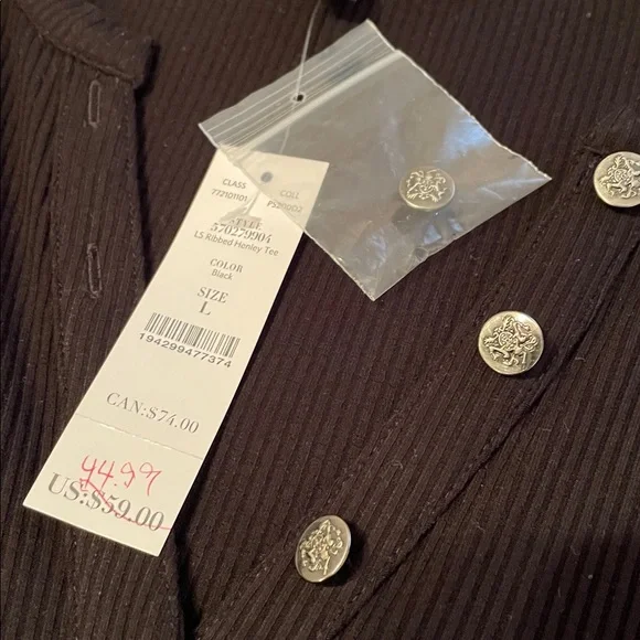 White House Black Market Beautiful Black V-Neck Ribbed Henley Top w/spandex - Picture 6 of 6